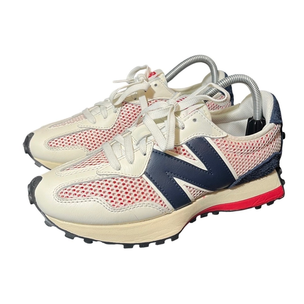 New Balance 327 Sneaker Womens 9.5 White Eclipse Red Navy Mesh MS327OG Low Top